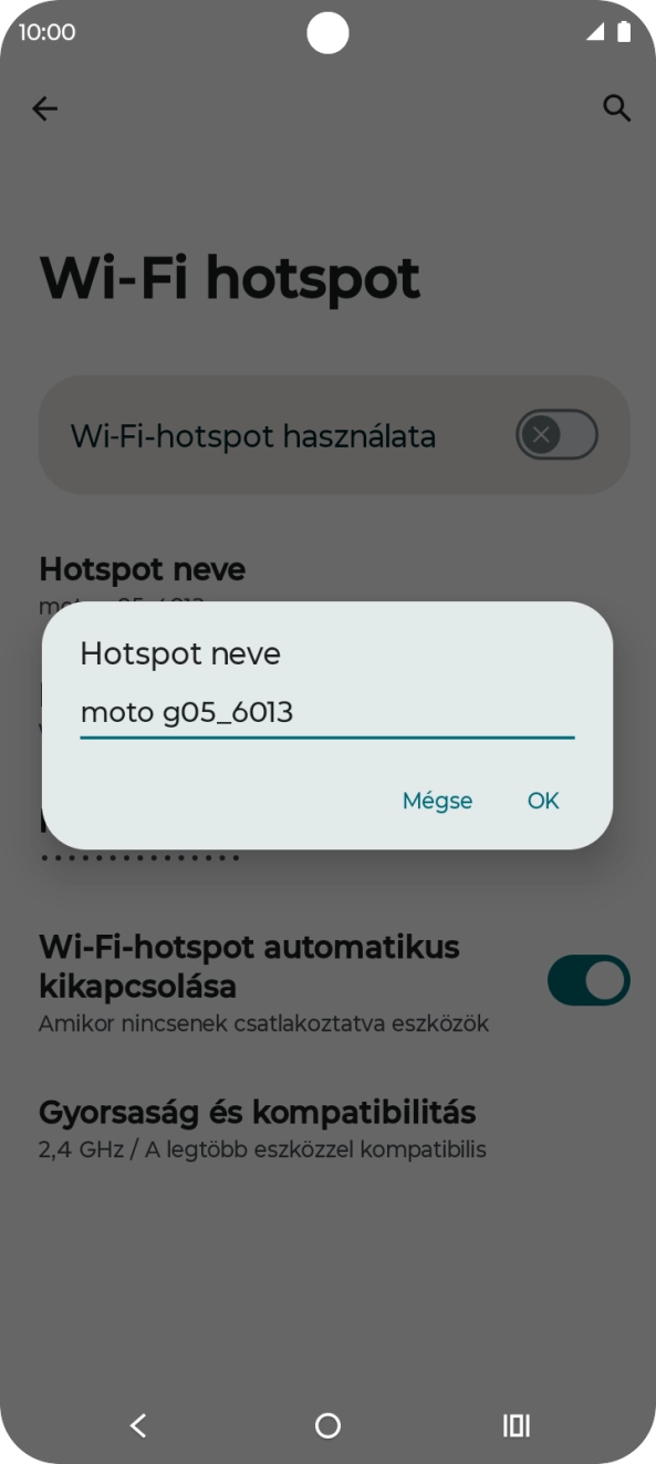 Írd be a kívánt Wi-Fi hotspot nevét és válaszd az OK lehetőséget. Írd be a kívánt Wi-Fi hotspot nevét és válaszd az OK lehetőséget.