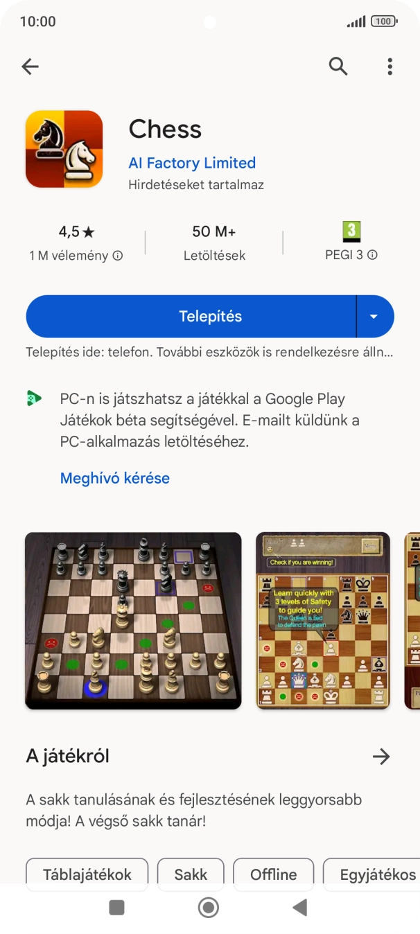 Válaszd a Telepítés lehetőséget, és kövesd a képernyőn megjelenő utasításokat az alkalmazás telepítéséhez. Válaszd a Telepítés lehetőséget, és kövesd a képernyőn megjelenő utasításokat az alkalmazás telepítéséhez.