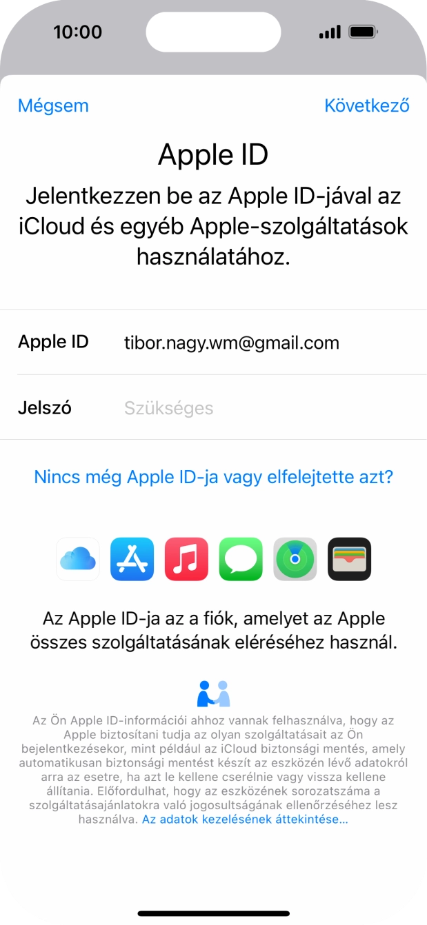 Kattints a „Jelszó” melletti mezőre, és írd be az Apple ID-d jelszavát.