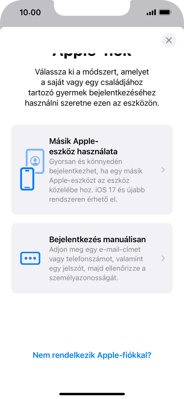 Válaszd a Bejelentkezés manuálisan lehetőséget. Válaszd a Bejelentkezés manuálisan lehetőséget.