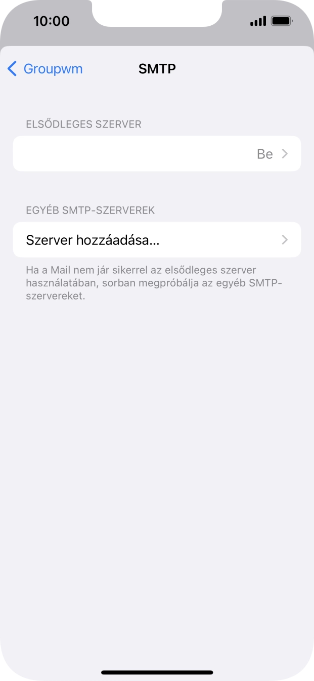 Kattints az „ELSŐDLEGES SZERVER” alatti mezőre.