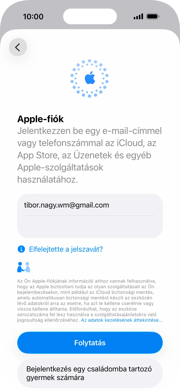 Válaszd a Folytatás lehetőséget.