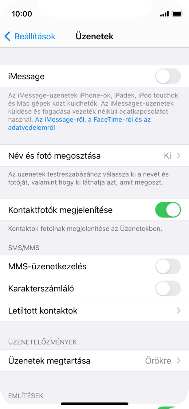 Kattints az „iMessage” melletti csúszkára a funkció bekapcsolásához. Kattints az „iMessage” melletti csúszkára a funkció bekapcsolásához.