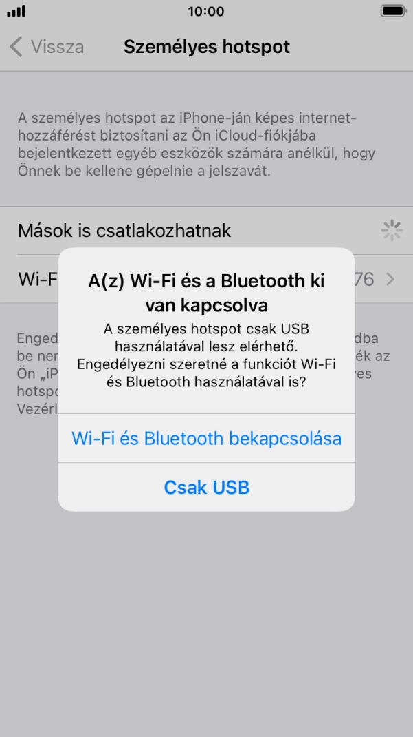 Amennyiben be van kapcsolva a Wi-Fi, válaszd a Wi-Fi és Bluetooth bekapcsolása lehetőséget.