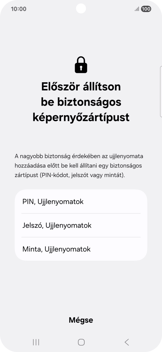 Válaszd ki a kívánt képernyőzárkódot, és kövesd a kijelzőn megjelenő utasításokat egy extra képernyőzár létrehozásához. Válaszd ki a kívánt képernyőzárkódot, és kövesd a kijelzőn megjelenő utasításokat egy extra képernyőzár létrehozásához.