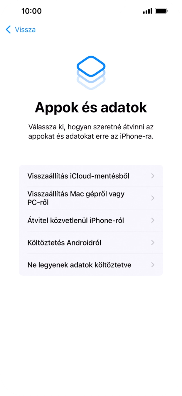 Válaszd a Ne legyenek adatok költöztetve lehetőséget, és kövesd a képernyőn megjelenő utasításokat az aktiválás befejezéséhez. Válaszd a Ne legyenek adatok költöztetve lehetőséget, és kövesd a képernyőn megjelenő utasításokat az aktiválás befejezéséhez.