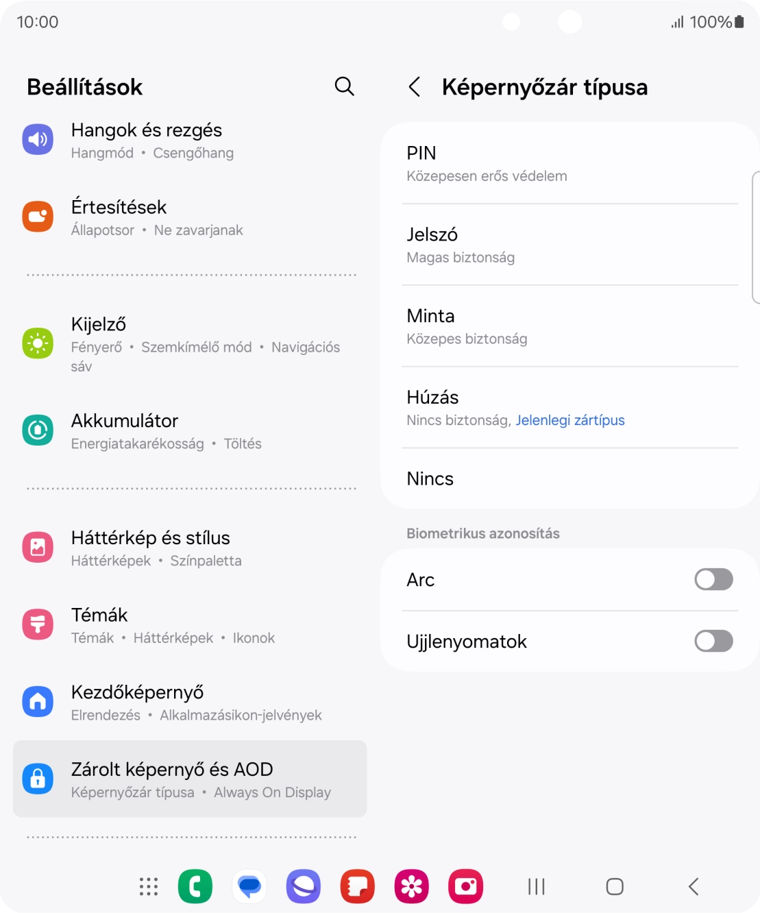 Válaszd az Ujjlenyomatok lehetőséget.
