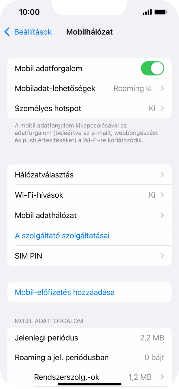 Válaszd a Mobil adathálózat lehetőséget.