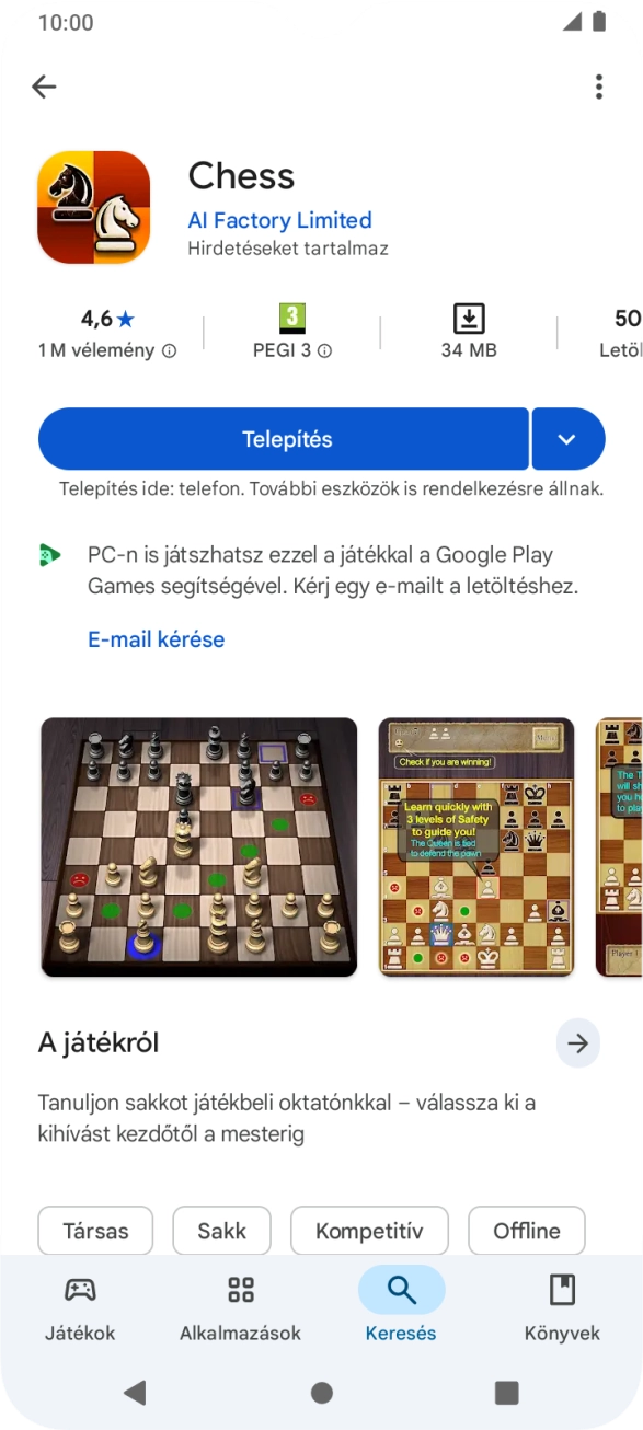 Válaszd a Telepítés lehetőséget, és kövesd a képernyőn megjelenő utasításokat az alkalmazás telepítéséhez.