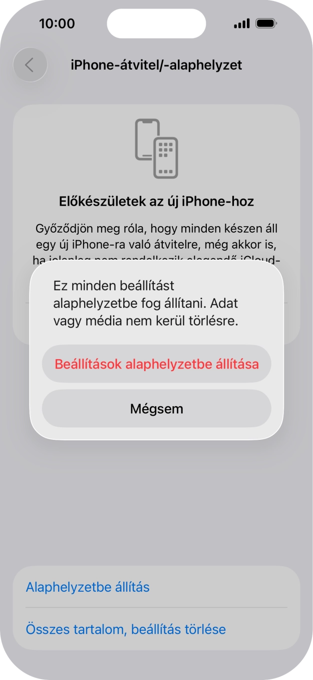 Válaszd a Beállítások alaphelyzetbe állítása lehetőséget. Válaszd a Beállítások alaphelyzetbe állítása lehetőséget.
