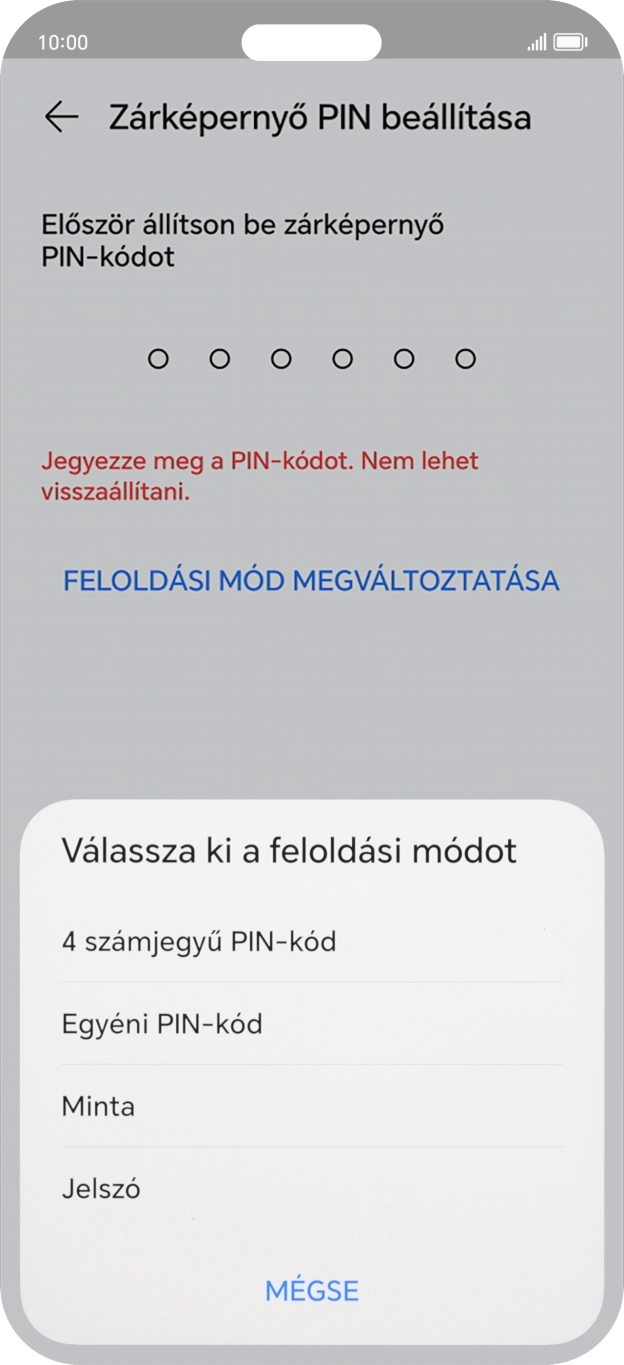 Válaszd ki a kívánt képernyőzárkódot, és kövesd a kijelzőn megjelenő utasításokat egy extra képernyőzár létrehozásához. Válaszd ki a kívánt képernyőzárkódot, és kövesd a kijelzőn megjelenő utasításokat egy extra képernyőzár létrehozásához.