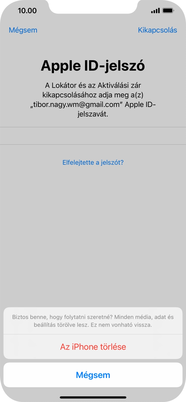Írd be az Apple ID-hoz tartózó jelszót, és válaszd Az iPhone törlése lehetőséget. Várj egy kicsit, amíg a telefon visszaállítja a gyári beállításokat. A telefon konfigurálásához és ahhoz, hogy üzemkész állapotba hozd, kövesd a képernyőn megjelenő utasításokat. Írd be az Apple ID-hoz tartózó jelszót, és válaszd Az iPhone törlése lehetőséget. Várj egy kicsit, amíg a telefon visszaállítja a gyári beállításokat. A telefon konfigurálásához és ahhoz, hogy üzemkész állapotba hozd, kövesd a képernyőn megjelenő utasításokat.