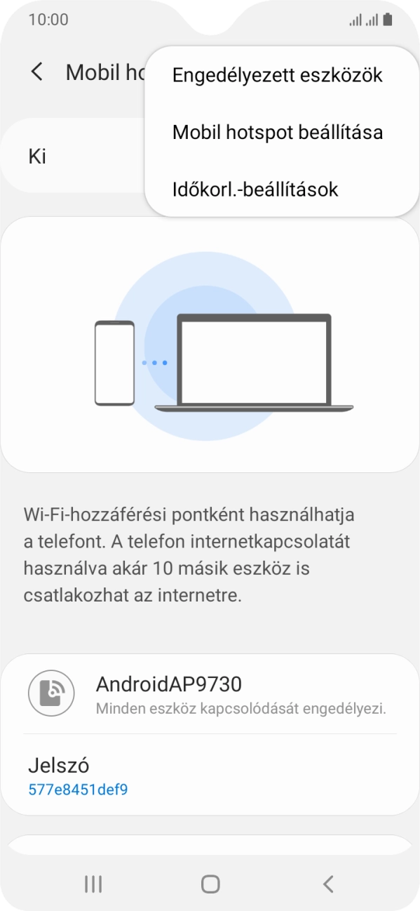 Válaszd a Mobil hotsot béállítása lehetőséget. Válaszd a Mobil hotsot béállítása lehetőséget.