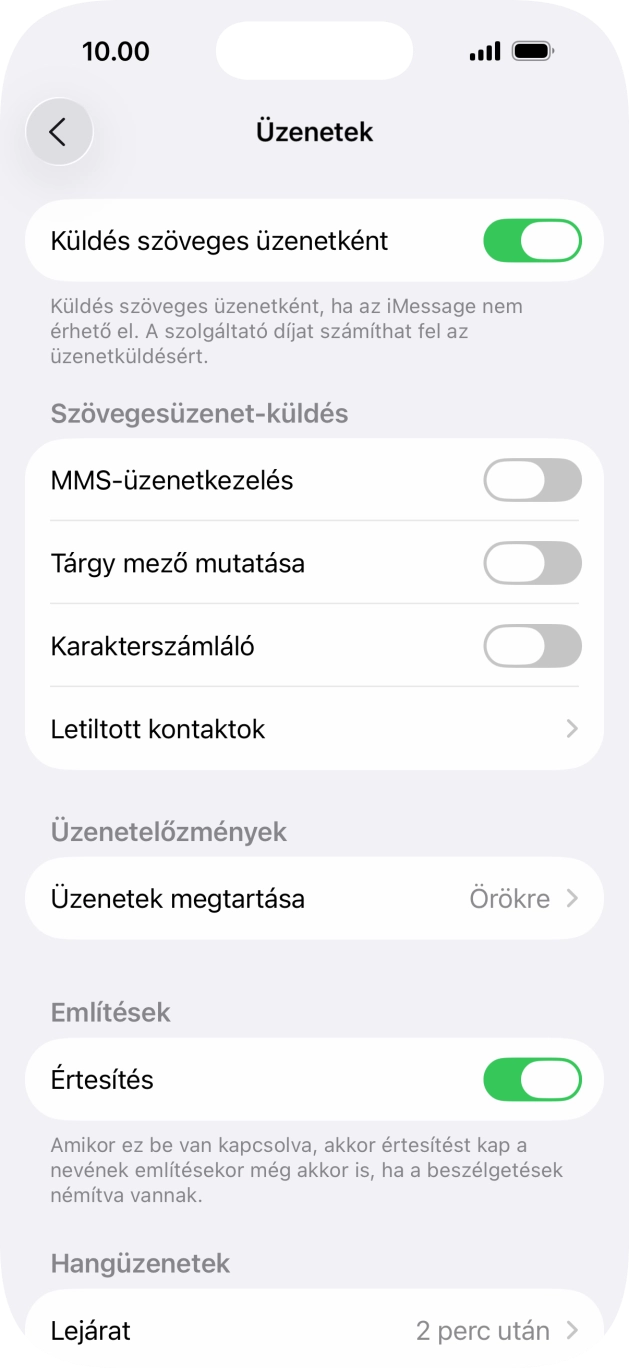 Kattints a „Küldés szöveges üzenetként” melletti csúszkára a funkció be- vagy kikapcsolásához. Kattints a „Küldés szöveges üzenetként” melletti csúszkára a funkció be- vagy kikapcsolásához.