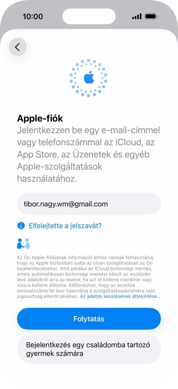 Válaszd a Folytatás lehetőséget.