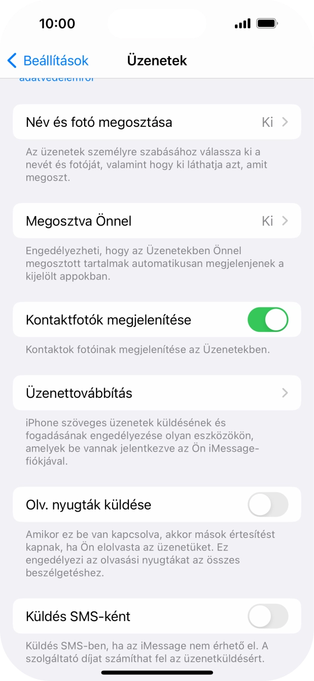 Kattints a „Küldés SMS-ként” melletti csúszkára a funkció be- vagy kikapcsolásához.