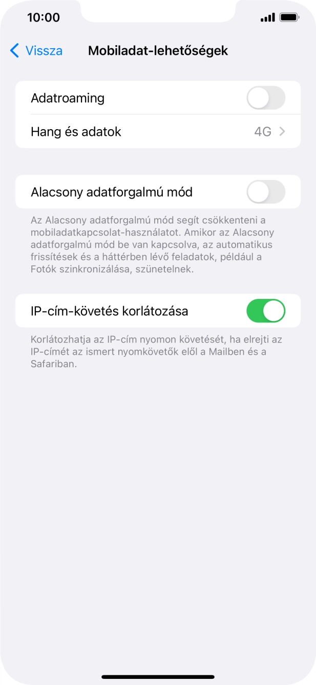 Kattints az „Adatroaming” melletti csúszkára a funkció be- vagy kikapcsolásához. Kattints az „Adatroaming” melletti csúszkára a funkció be- vagy kikapcsolásához.