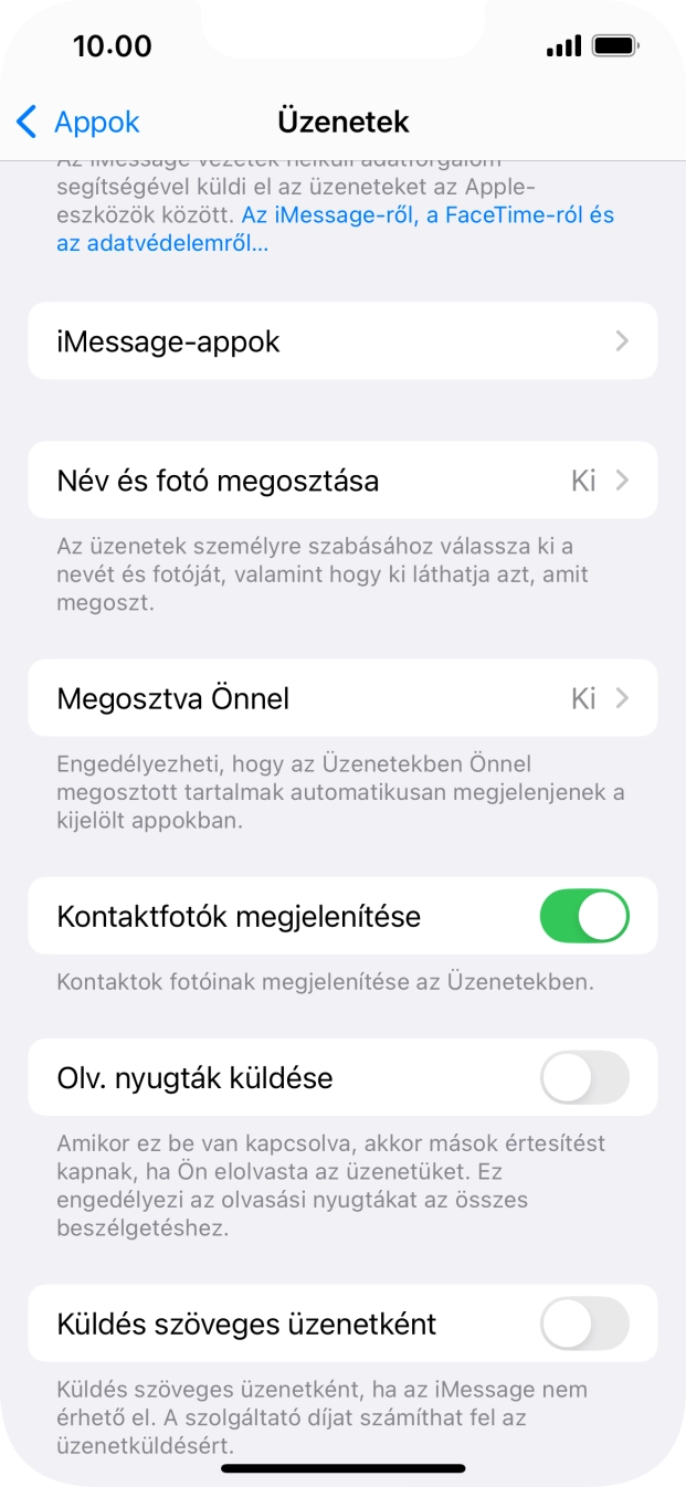 Kattints a „Küldés szöveges üzenetként” melletti csúszkára a funkció be- vagy kikapcsolásához. Kattints a „Küldés szöveges üzenetként” melletti csúszkára a funkció be- vagy kikapcsolásához.