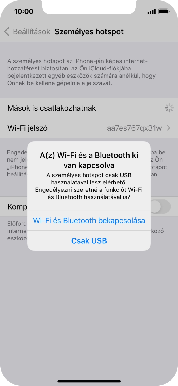 Amennyiben be van kapcsolva a Wi-Fi, válaszd a Wi-Fi és Bluetooth bekapcsolása lehetőséget.