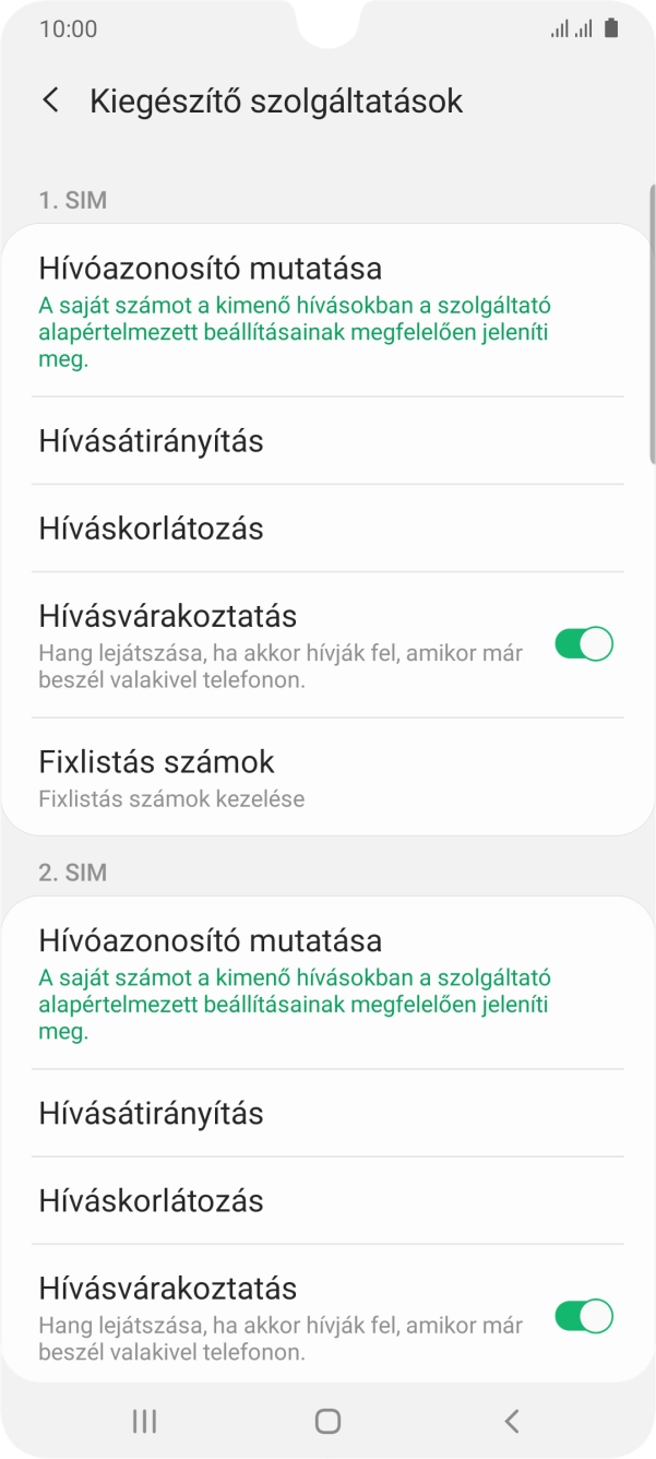 Kattints a kiválasztott SIM-kártya alatt található „Hívásvárakoztatás” melletti csúszkára a funkció be- vagy kikapcsolásához.