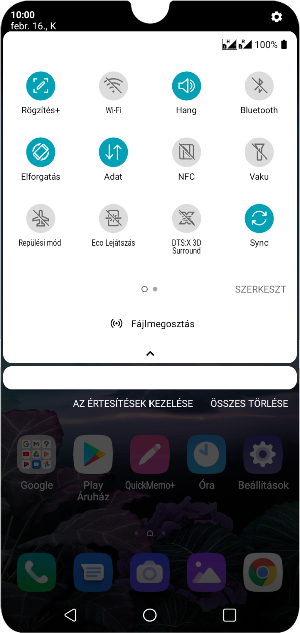 Kattints az adatkapcsolatok ikonra a funkció be- vagy kikapcsolásához. Kattints az adatkapcsolatok ikonra a funkció be- vagy kikapcsolásához.