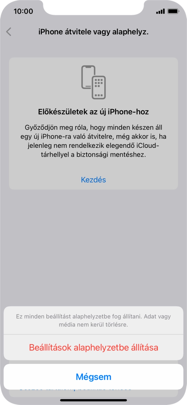 Válaszd a Beállítások alaphelyzetbe állítása lehetőséget. Válaszd a Beállítások alaphelyzetbe állítása lehetőséget.