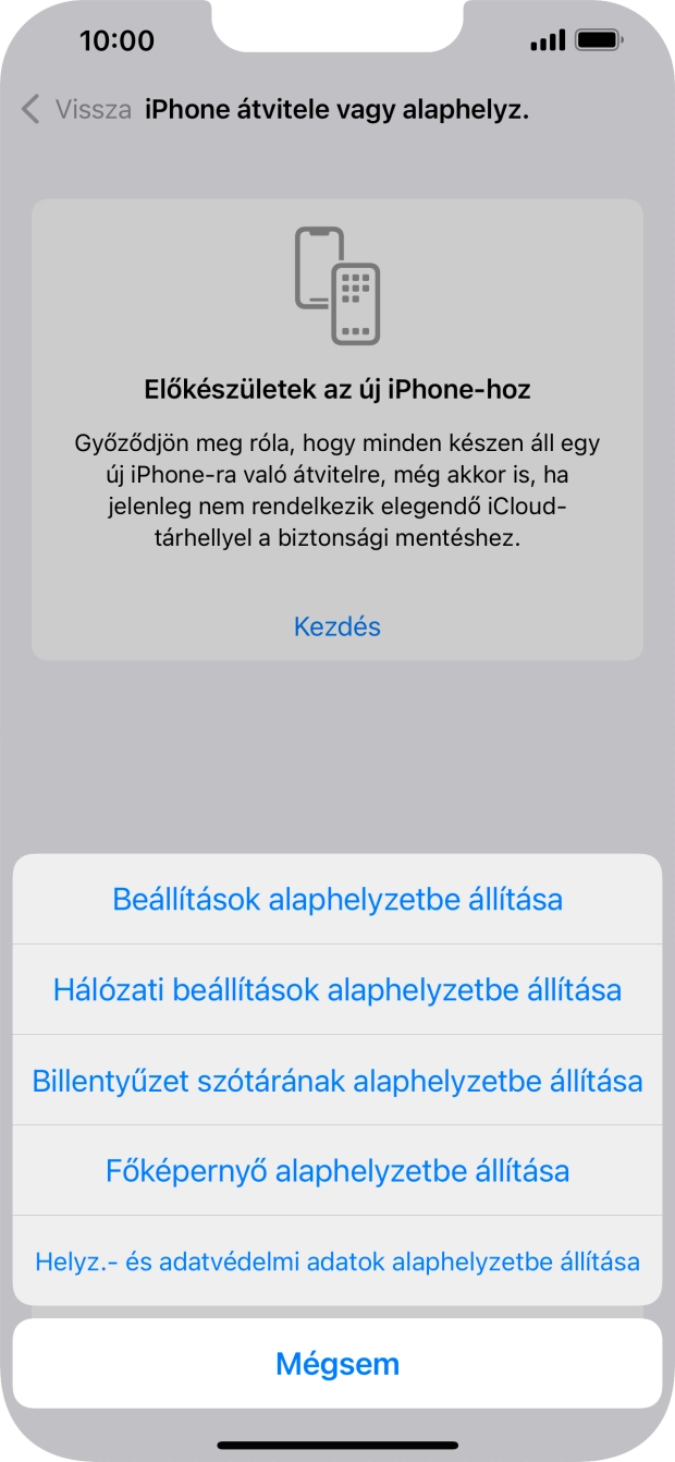 Válaszd a Beállítások alaphelyzetbe állítása lehetőséget. Válaszd a Beállítások alaphelyzetbe állítása lehetőséget.