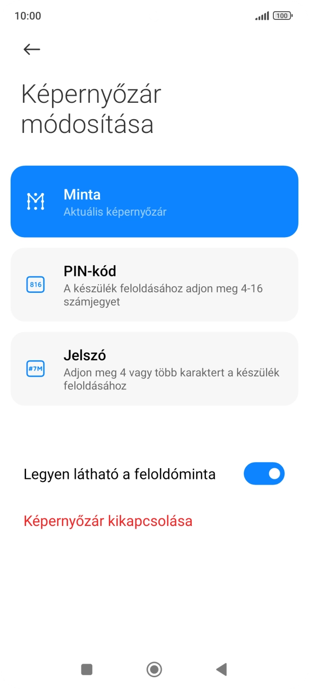 Válaszd a Képernyőzár kikapcsolása lehetőséget, és írd be az extra képernyőzárkódot, amit korábban már beállítottál. Válaszd a Képernyőzár kikapcsolása lehetőséget, és írd be az extra képernyőzárkódot, amit korábban már beállítottál.