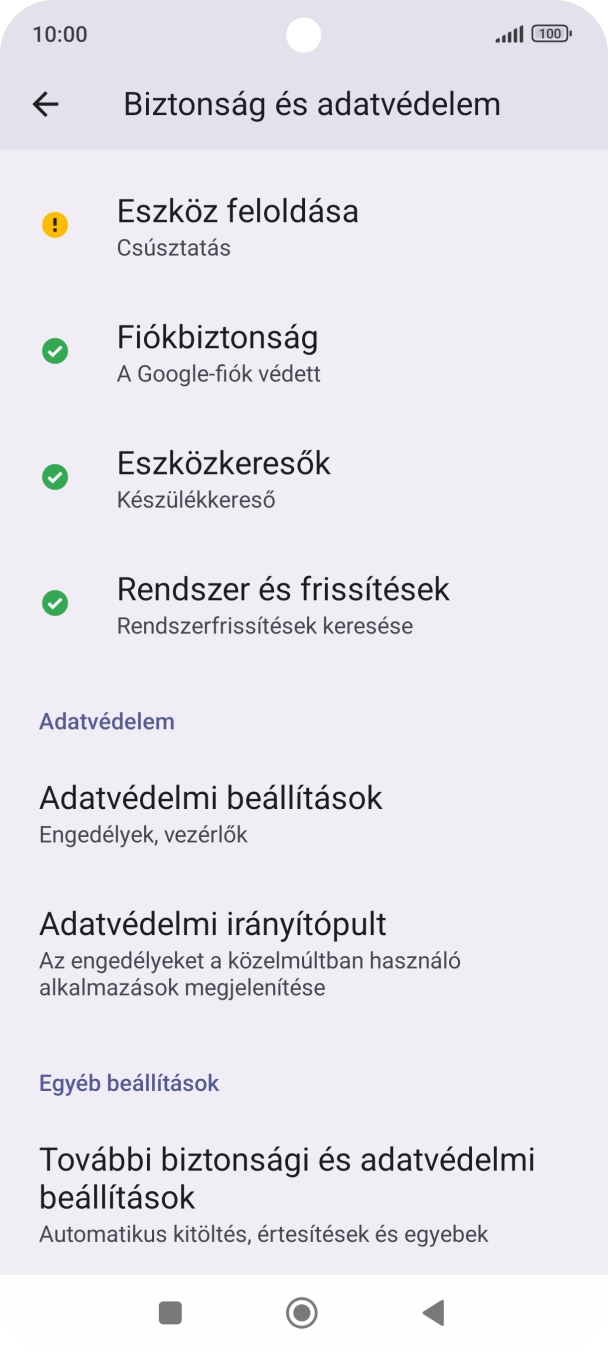 Válaszd a További biztonsági és adatvédelmi beállítások lehetőséget. Válaszd a További biztonsági és adatvédelmi beállítások lehetőséget.