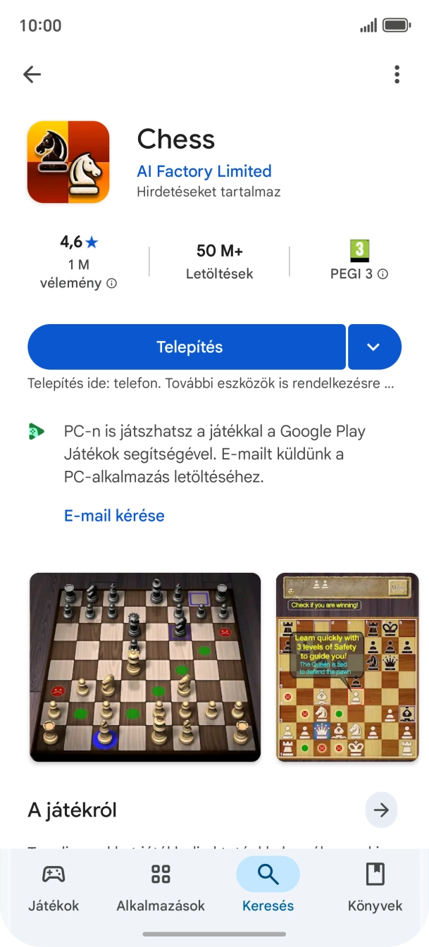 Válaszd a Telepítés lehetőséget, és kövesd a képernyőn megjelenő utasításokat az alkalmazás telepítéséhez.