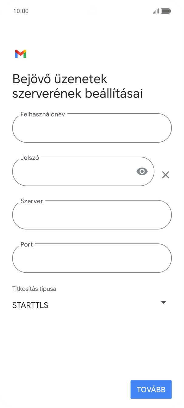 Kattints a „Felhasználónév” alatti mezőre, és írd be az e-mail-fiókodhoz tartozó felhasználónevet.