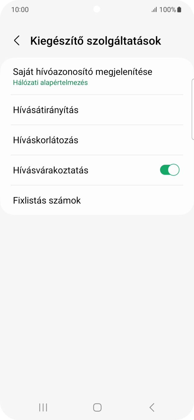 Kattints a „Hívásvárakoztatás” melletti csúszkára a funkció be- vagy kikapcsolásához.