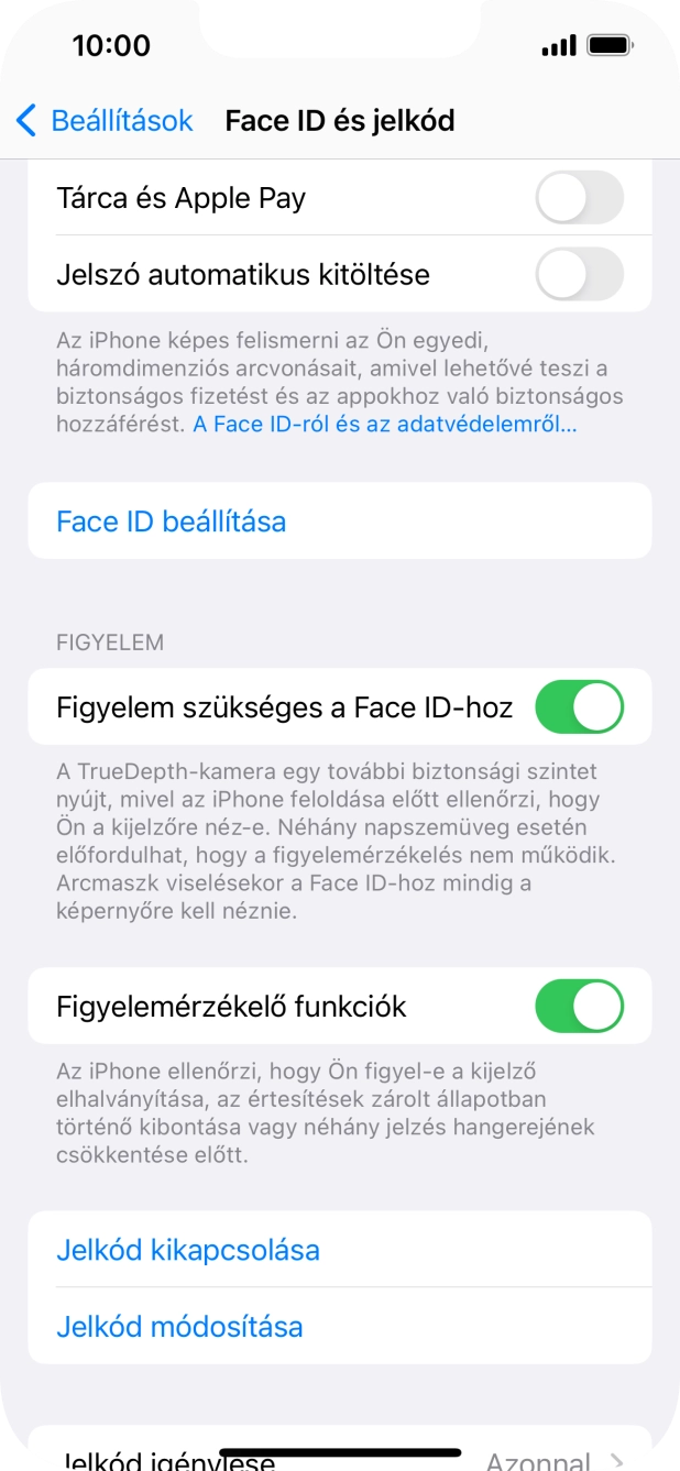 Válaszd a Jelkód kikapcsolása lehetőséget, és írd be a képernyőzárkódot.