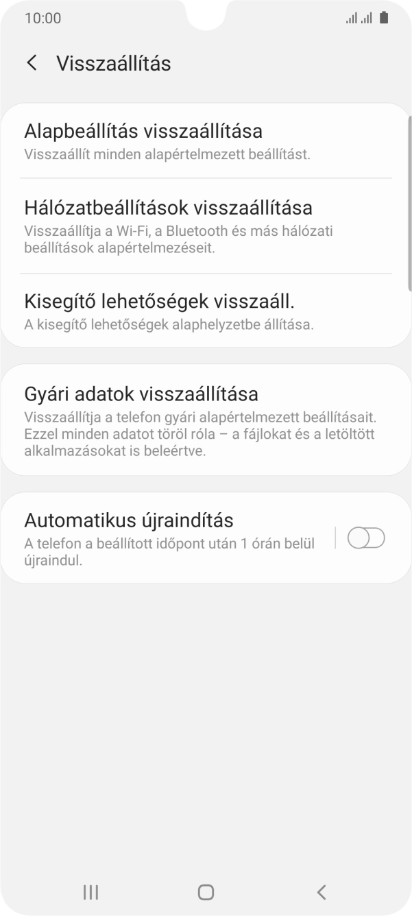 Válaszd a Gyári adatok visszaállítása lehetőséget. Válaszd a Gyári adatok visszaállítása lehetőséget.