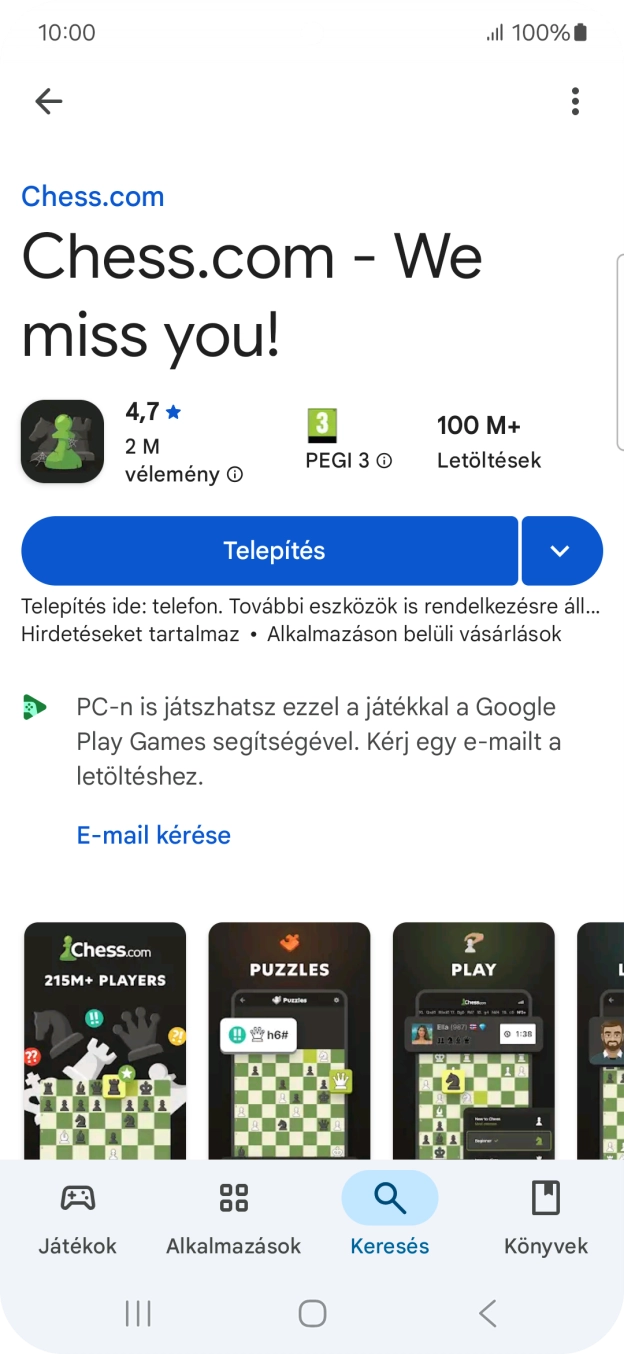 Válaszd a Telepítés lehetőséget, és kövesd a képernyőn megjelenő utasításokat az alkalmazás telepítéséhez. Válaszd a Telepítés lehetőséget, és kövesd a képernyőn megjelenő utasításokat az alkalmazás telepítéséhez.
