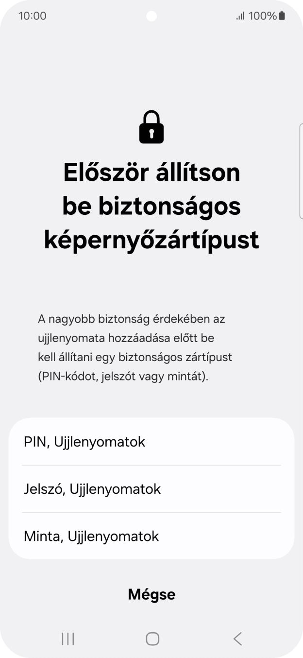 Válaszd ki a kívánt képernyőzárkódot, és kövesd a kijelzőn megjelenő utasításokat egy extra képernyőzár létrehozásához. Válaszd ki a kívánt képernyőzárkódot, és kövesd a kijelzőn megjelenő utasításokat egy extra képernyőzár létrehozásához.