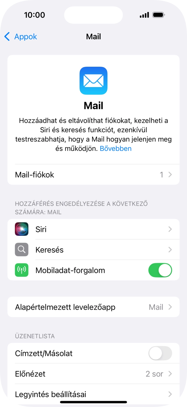 Válaszd a Mail-fiókok lehetőséget.