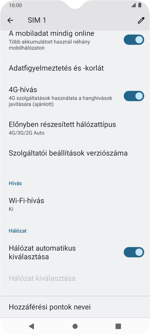 Válaszd a Hozzáférési pontok nevei lehetőséget. Válaszd a Hozzáférési pontok nevei lehetőséget.