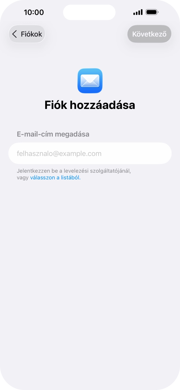 Kattints az „E-mail-cím megadása” alatti mezőre, és írd be az e-mail címedet.