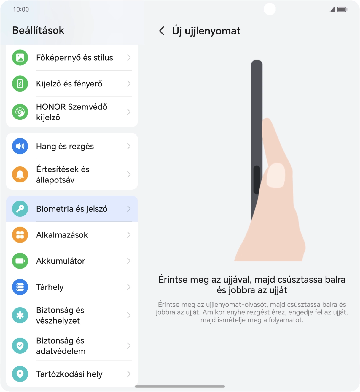 Kövesd a kijelzőn megjelenő utasításokat képernyőzár létrehozásához ujjlenyomattal. Kövesd a kijelzőn megjelenő utasításokat képernyőzár létrehozásához ujjlenyomattal.