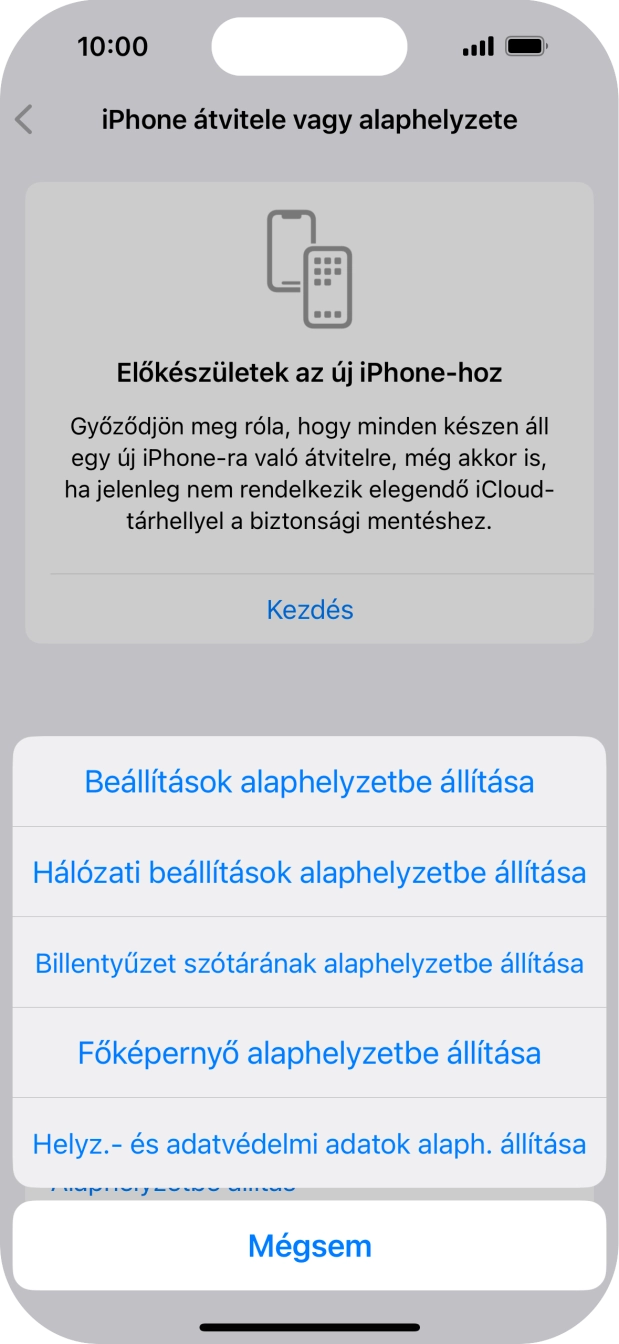 Válaszd a Beállítások alaphelyzetbe állítása lehetőséget. Válaszd a Beállítások alaphelyzetbe állítása lehetőséget.