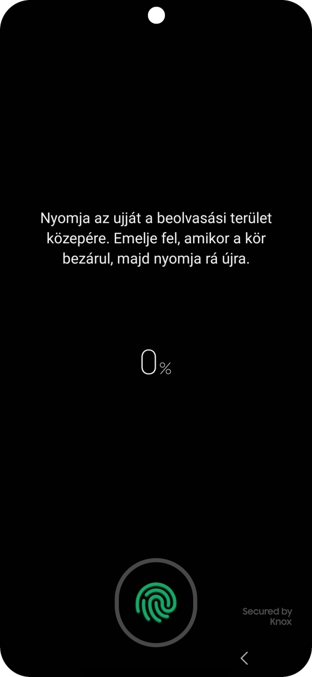 Kövesd a kijelzőn megjelenő utasításokat képernyőzár létrehozásához ujjlenyomattal. Kövesd a kijelzőn megjelenő utasításokat képernyőzár létrehozásához ujjlenyomattal.