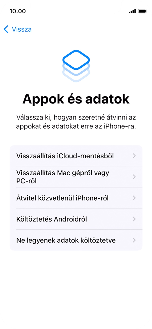 Válaszd a Ne legyenek adatok költöztetve lehetőséget, és kövesd a képernyőn megjelenő utasításokat az aktiválás befejezéséhez.