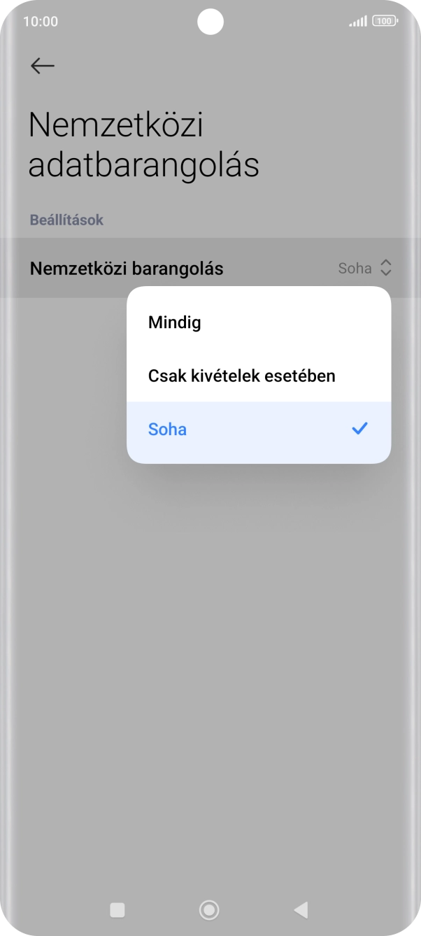 A funkció be- vagy kikapcsolásához válaszd a a kívánt beállítást. A funkció be- vagy kikapcsolásához válaszd a a kívánt beállítást.