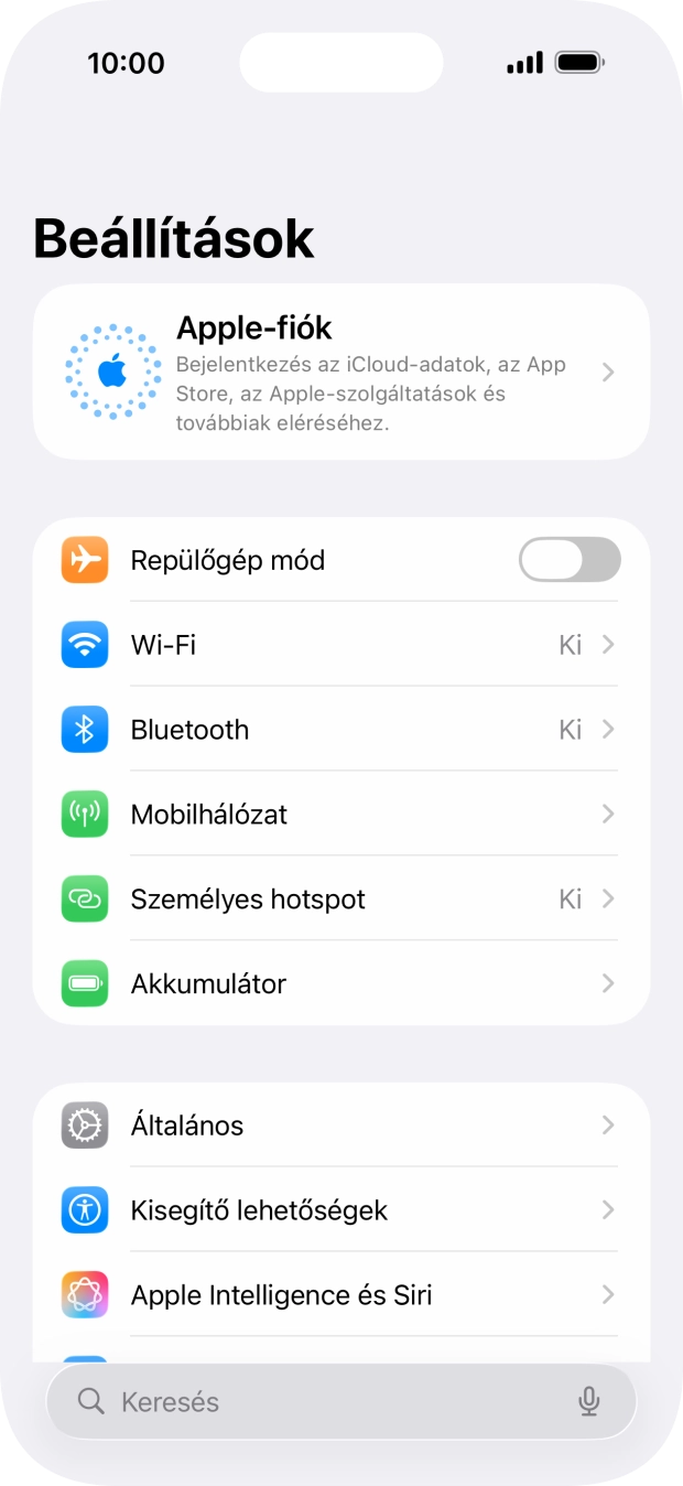 Válaszd az Apple-fiók lehetőséget.