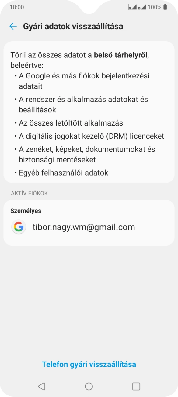 Válaszd a Telefon gyári visszaállítása lehetőséget. Válaszd a Telefon gyári visszaállítása lehetőséget.