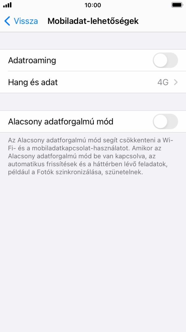 Kattints az „Adatroaming” melletti csúszkára a funkció be- vagy kikapcsolásához. Kattints az „Adatroaming” melletti csúszkára a funkció be- vagy kikapcsolásához.