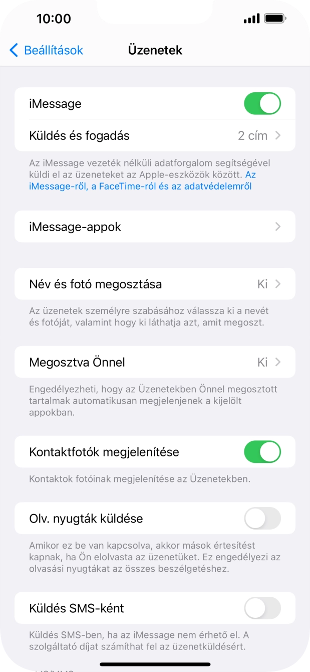 Kattints a „Küldés SMS-ként” melletti csúszkára a funkció be- vagy kikapcsolásához.