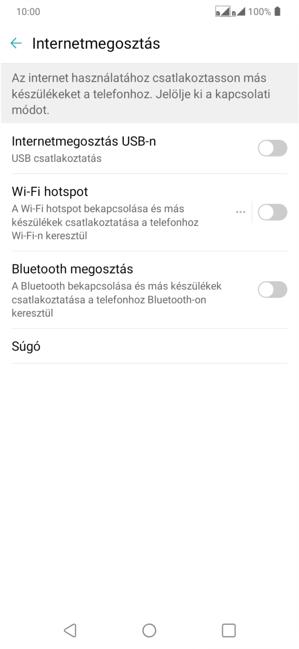 Válaszd a Wi-Fi hotspot lehetőséget. Válaszd a Wi-Fi hotspot lehetőséget.