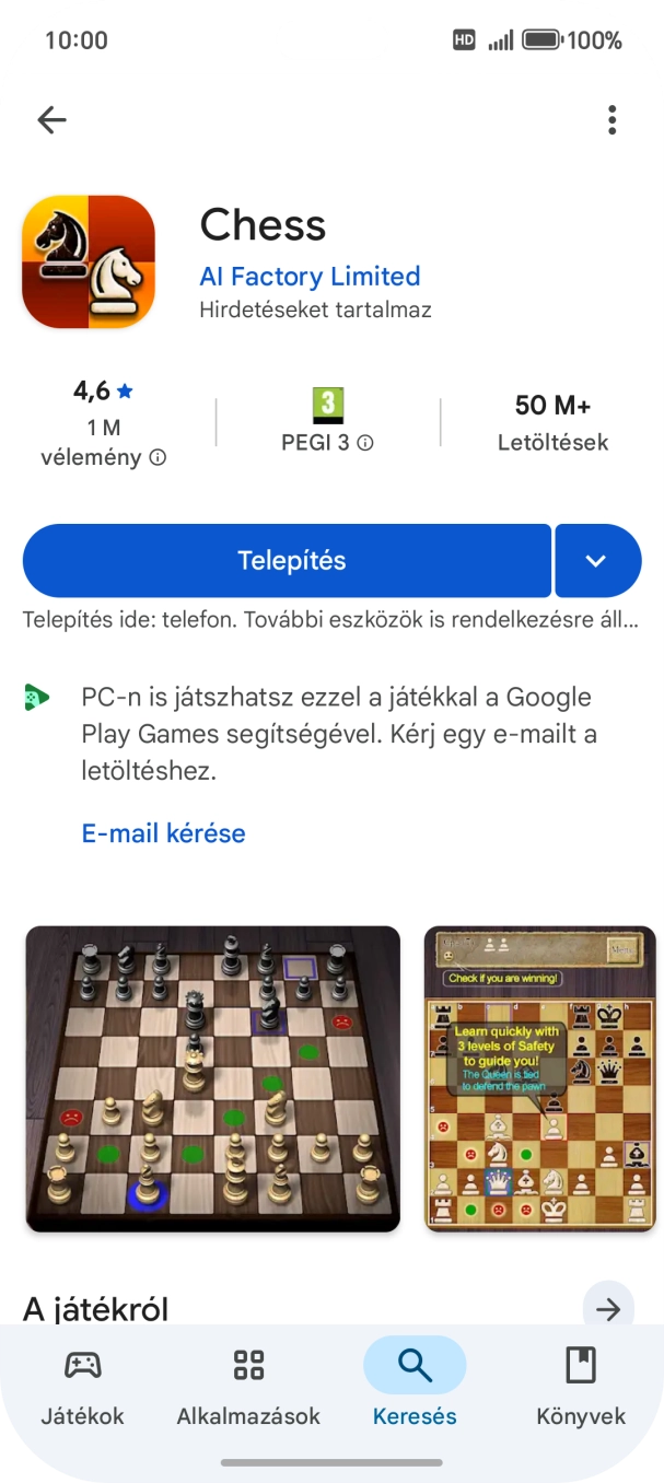 Válaszd a Telepítés lehetőséget, és kövesd a képernyőn megjelenő utasításokat az alkalmazás telepítéséhez.